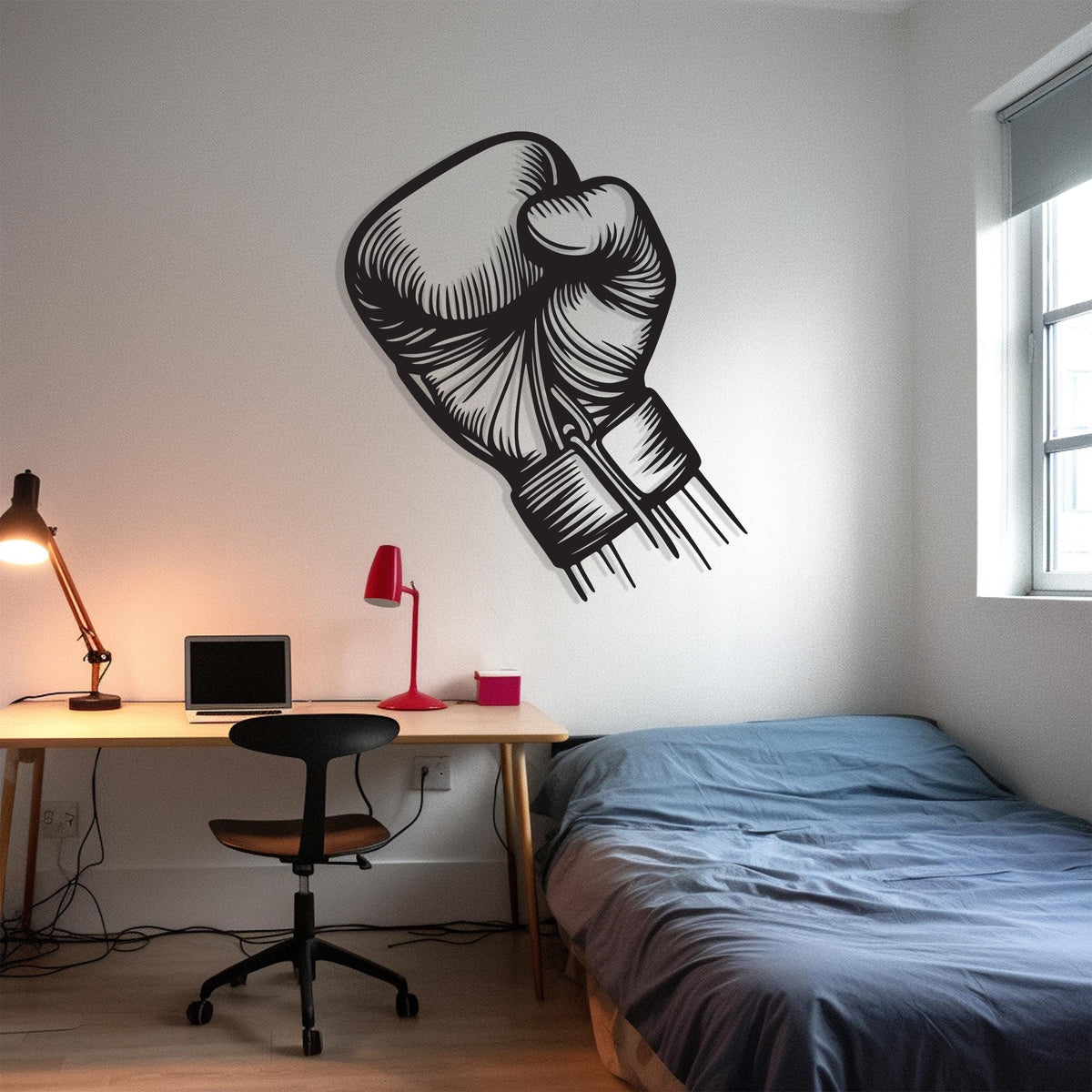 Boxing Glove Metal Wall Art in a modern hallway