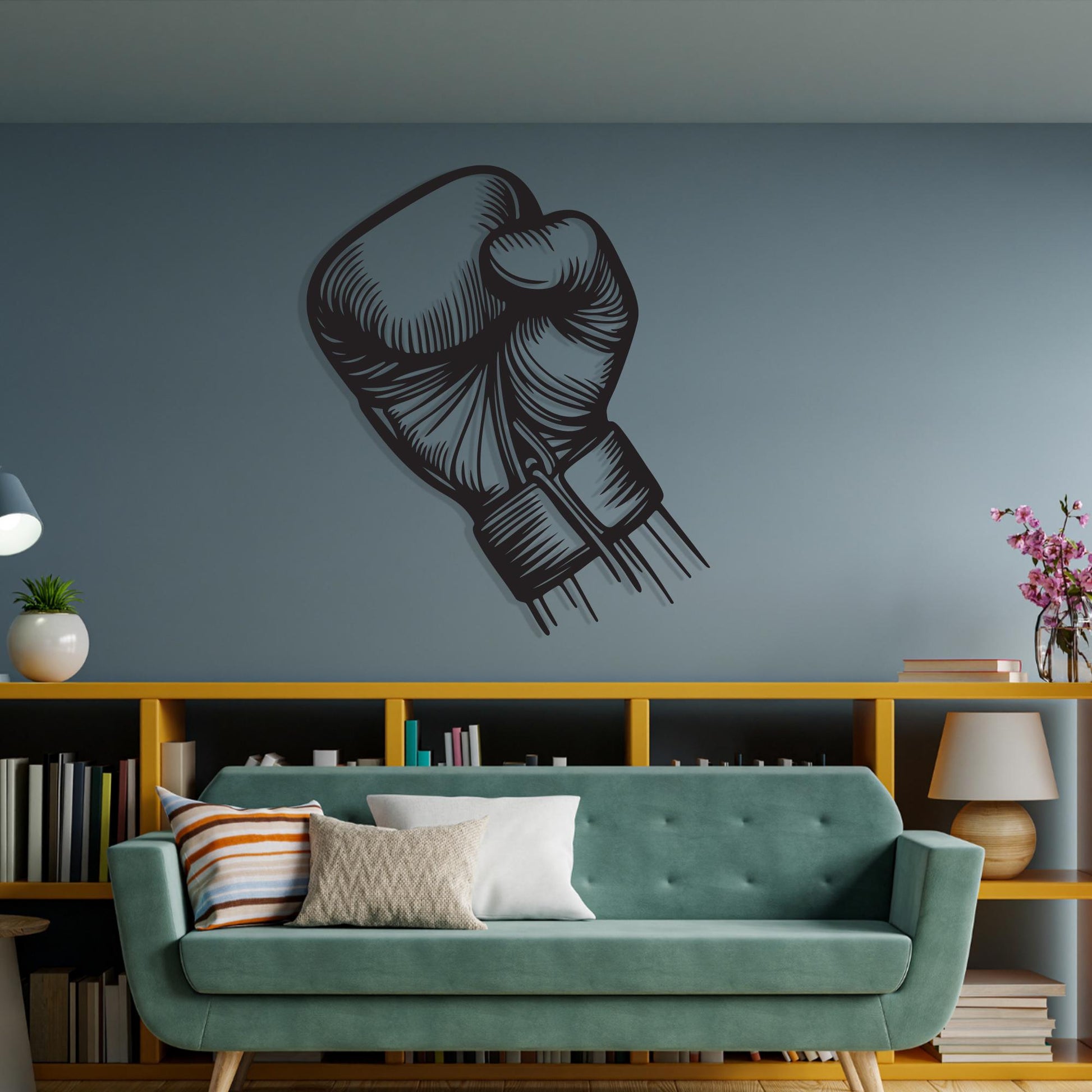 Boxing Glove Metal Wall Art hanging hardware and mounting detail