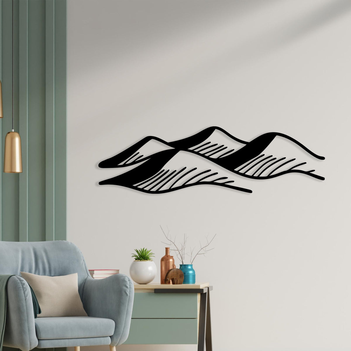 Minimalist Mountain Metal Wall Art bedroom interior styling