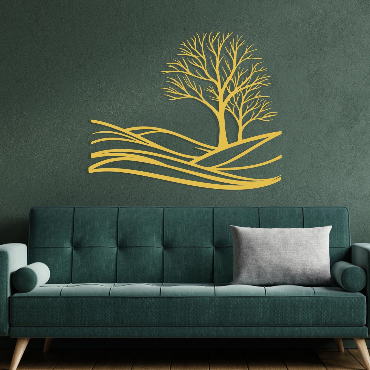 Minimalist Tree Metal Wall Art in a modern hallway
