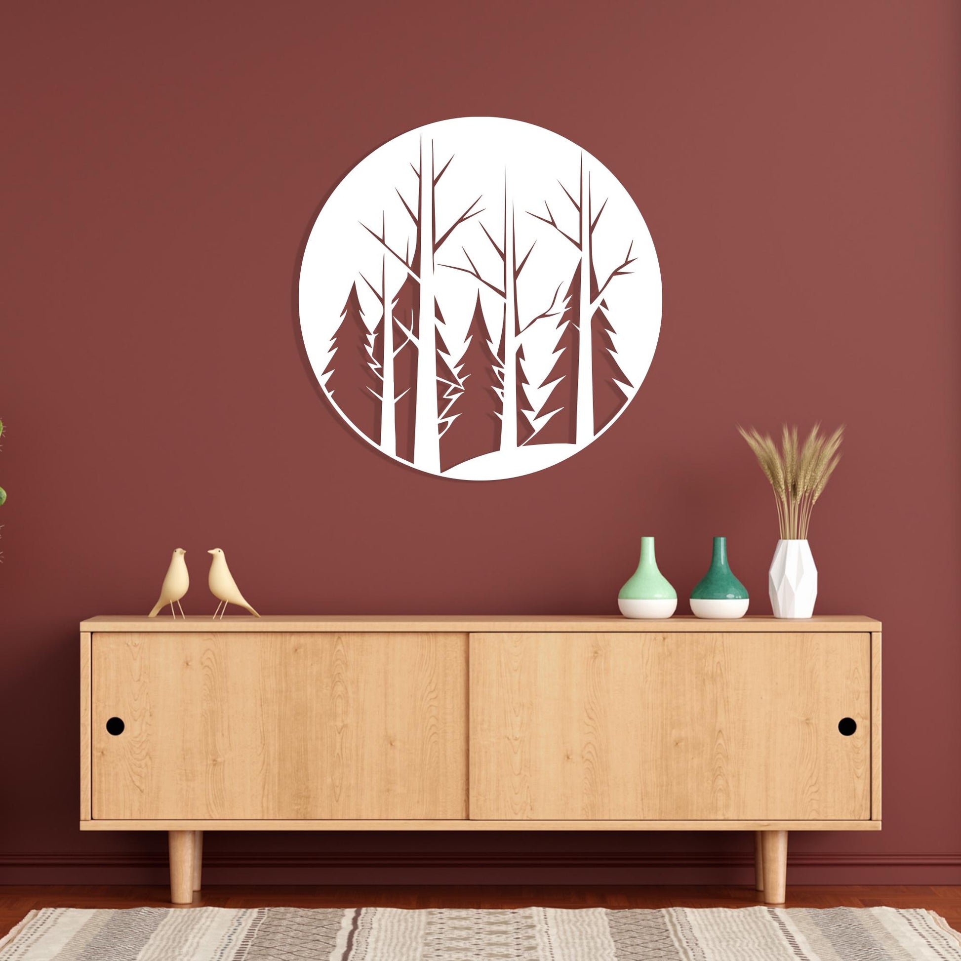 Round Forest Metal Wall Art, Modern Nature Silhouette Decor | Wallsignature