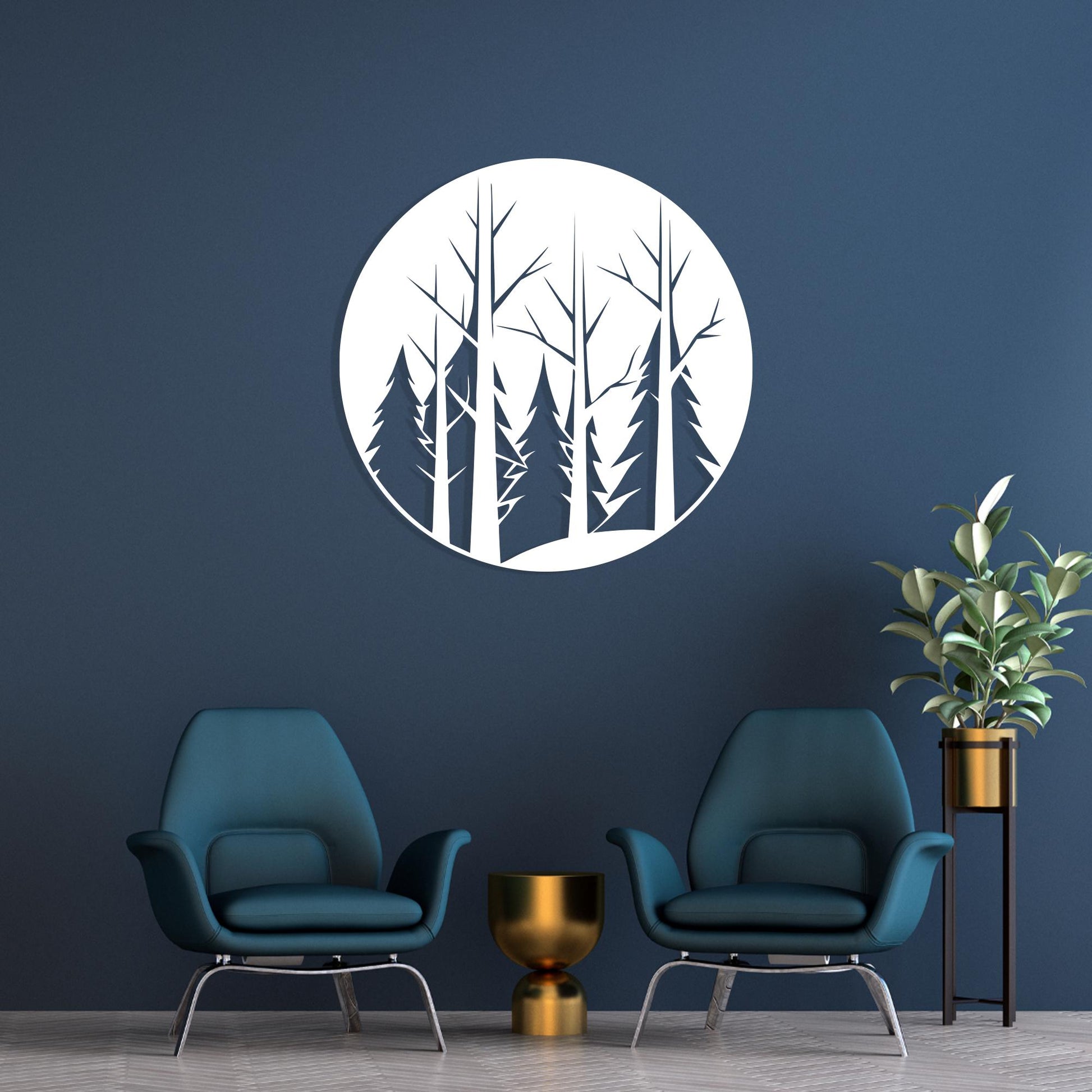 Round Forest Metal Wall Art, Modern Nature Silhouette Decor | Wallsignature