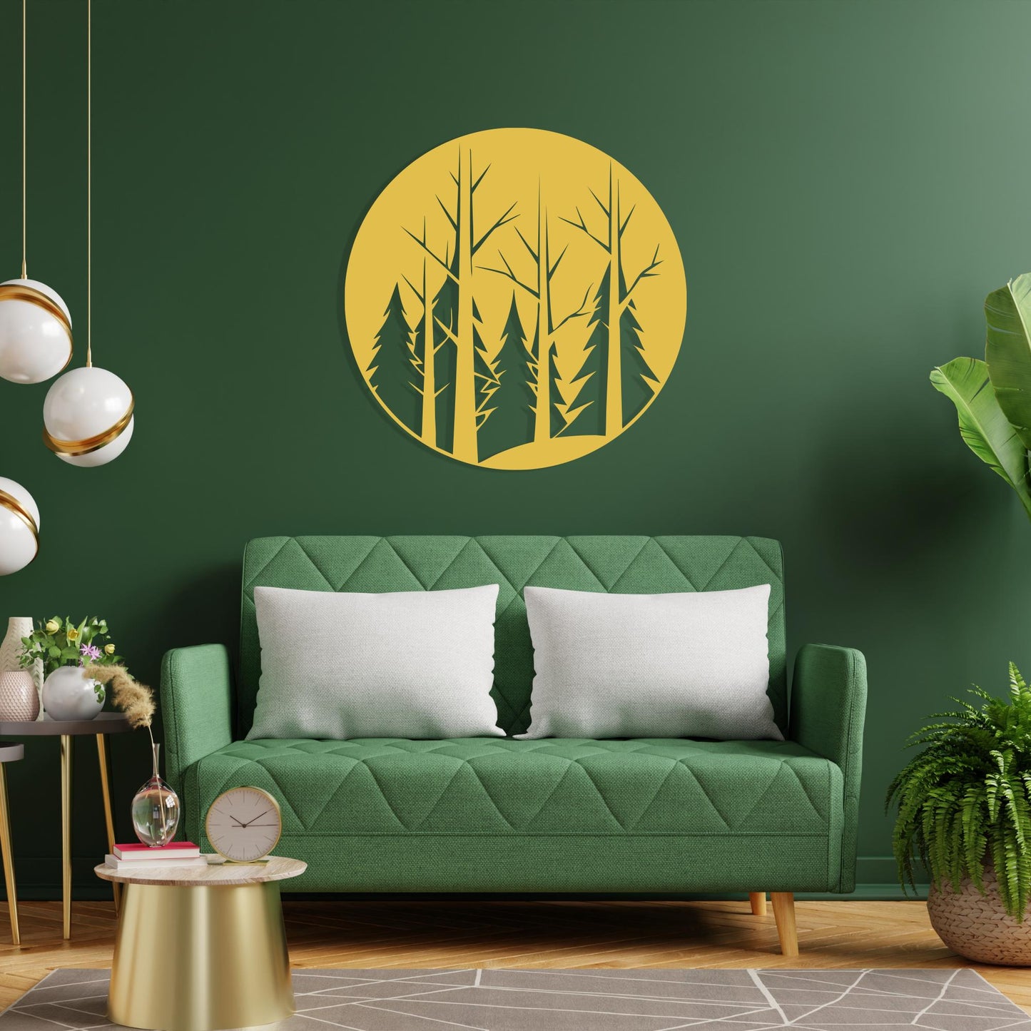 Round Forest Metal Wall Art, Modern Nature Silhouette Decor | Wallsignature