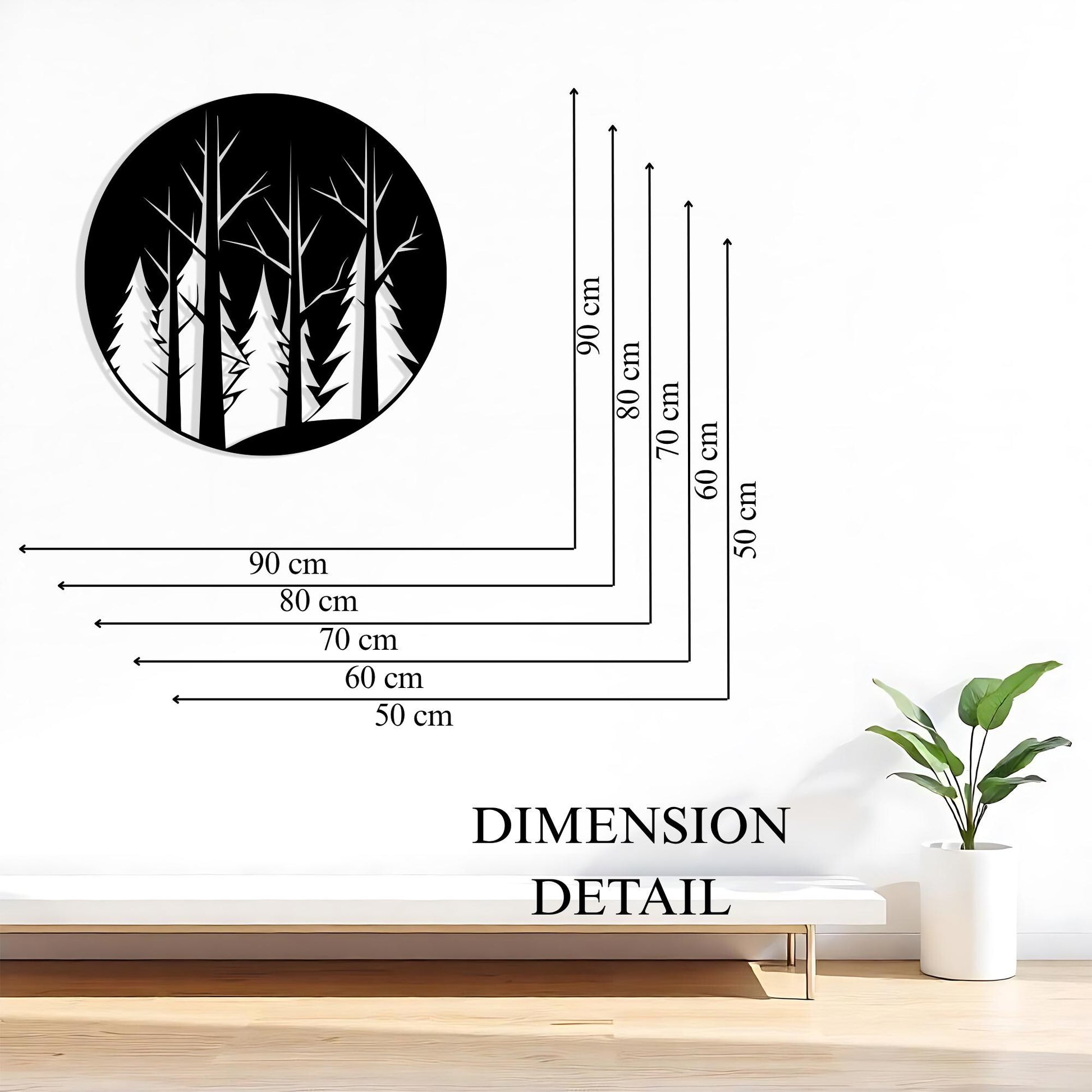 Round Forest Metal Wall Art, Modern Nature Silhouette Decor | Wallsignature
