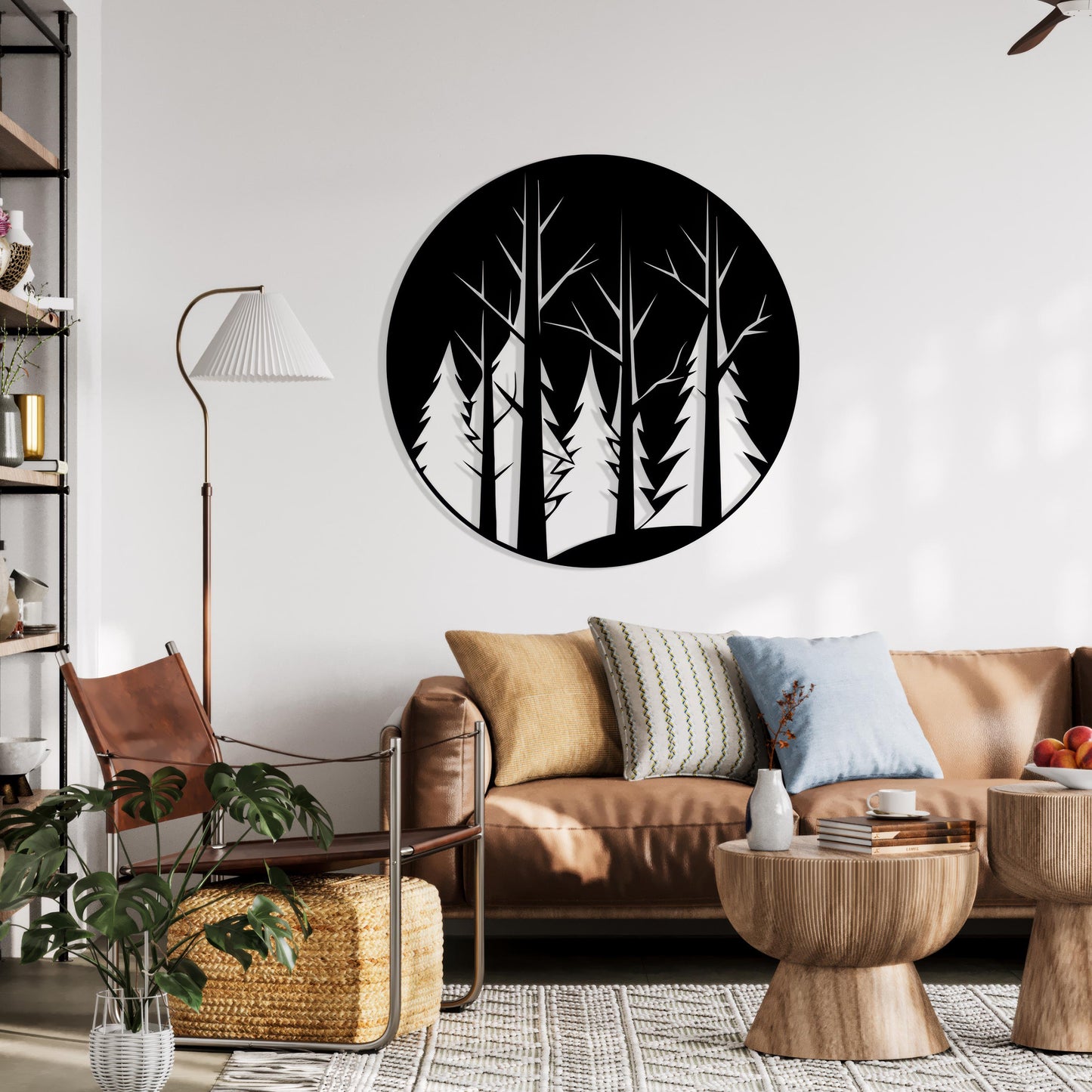 Round Forest Metal Wall Art, Modern Nature Silhouette Decor | Wallsignature