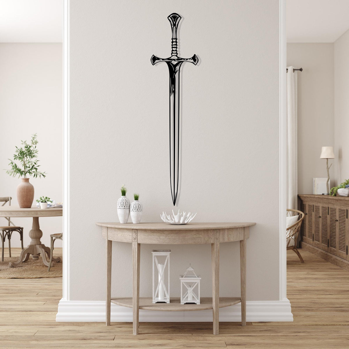 Large Metal Sword Wall Art bedroom interior styling