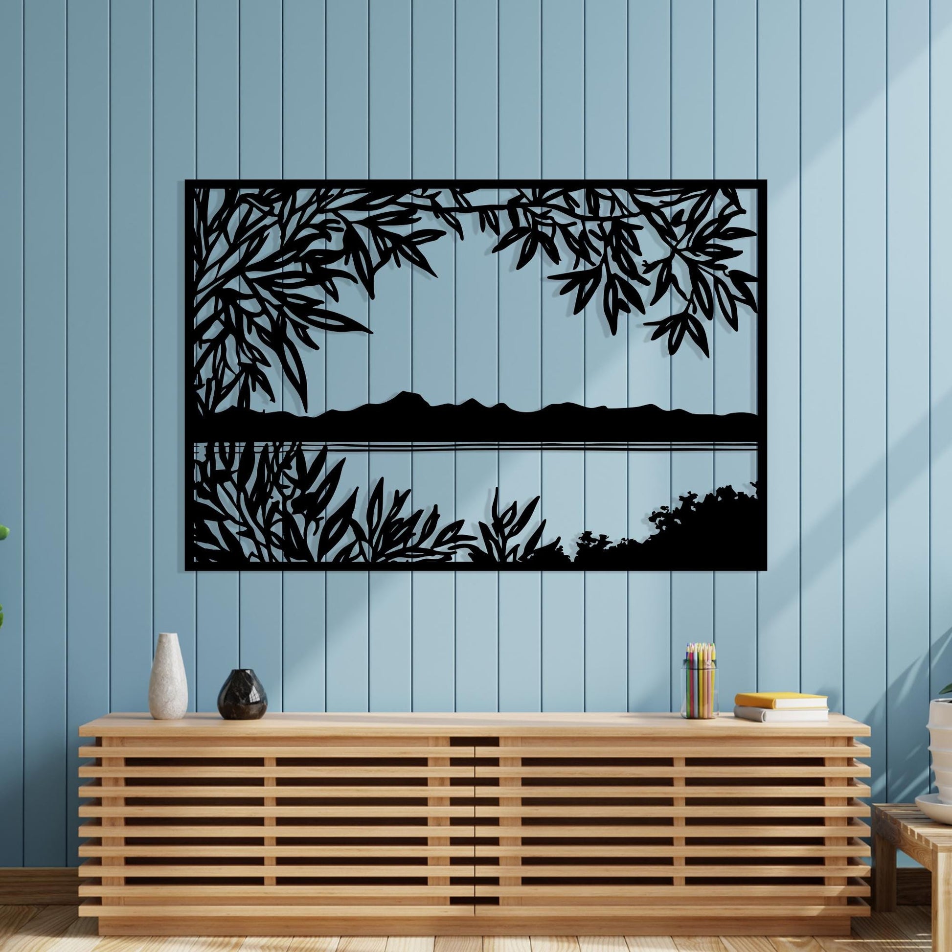 Lake View Rectangle Metal Wall Art, Nature Scene Home Decor for Living Room | Wallsignature