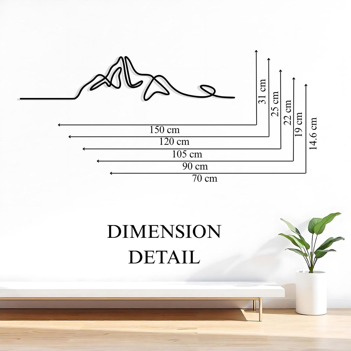 Minimalist Mountain Metal Wall Art styled above a sofa