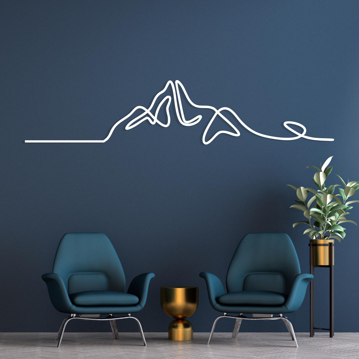 Minimalist Mountain Metal Wall Art hanging hardware and mounting detail