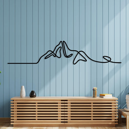 Minimalist Mountain Metal Wall Art shown on a living room wall