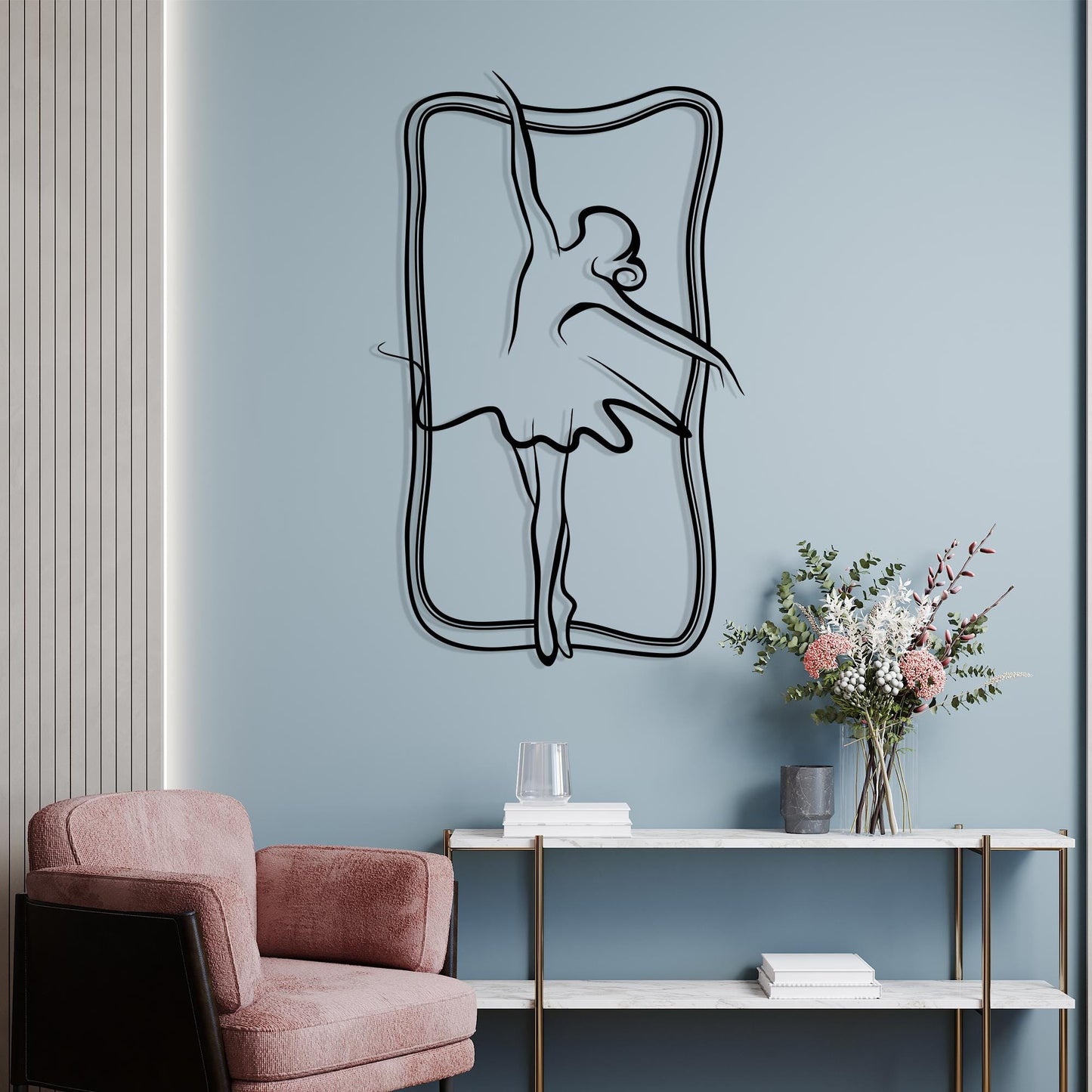 Metal Ballerina Wall Art styled above a sofa