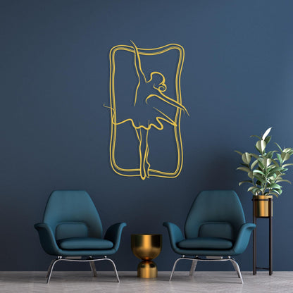 Metal Ballerina Wall Art shown on a living room wall