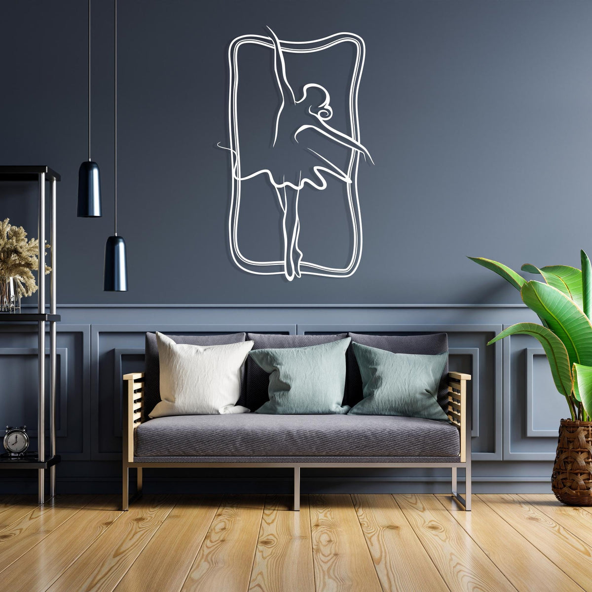 Metal Ballerina Wall Art size guide with dimensions in cm and inches
