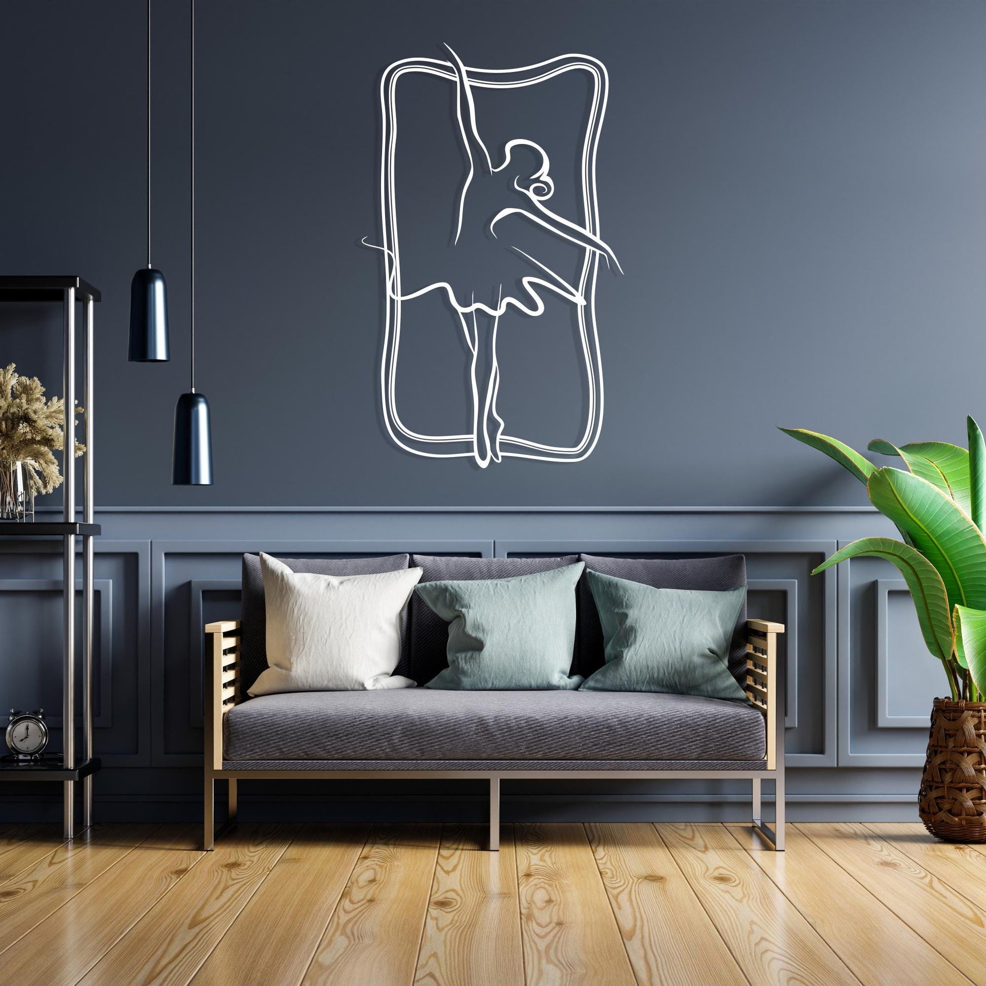 Metal Ballerina Wall Art size guide with dimensions in cm and inches