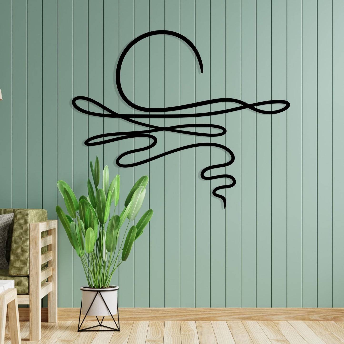 Abstract Sun Metal Wall Art, Minimalist Line Decor, Coastal Sunset Sign, Boho Gift | Wallsignature