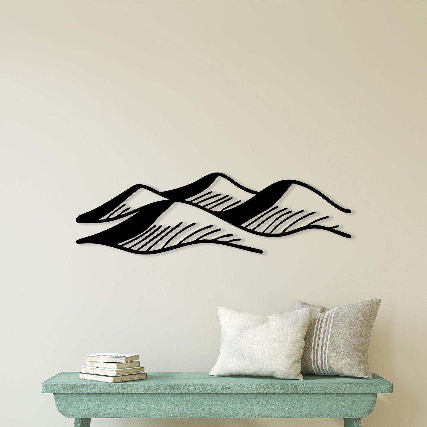 Minimalist Mountain Metal Wall Art hanging hardware and mounting detail