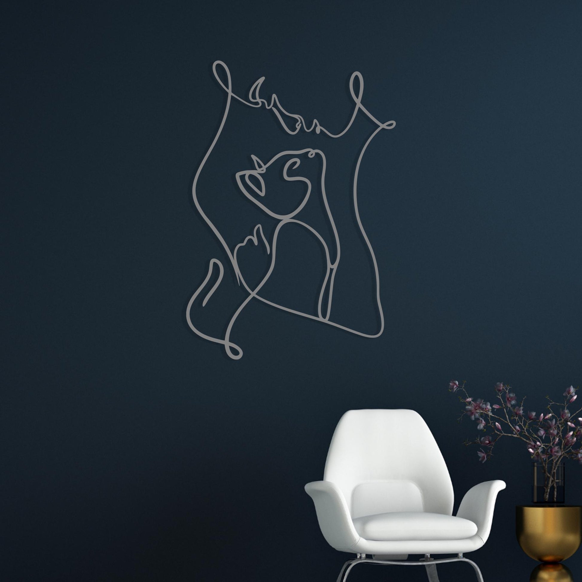 Woman and Cat Metal Wall Art hanging hardware and mounting detail
