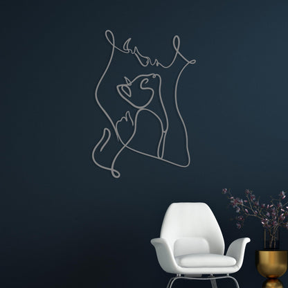 Woman and Cat Metal Wall Art hanging hardware and mounting detail