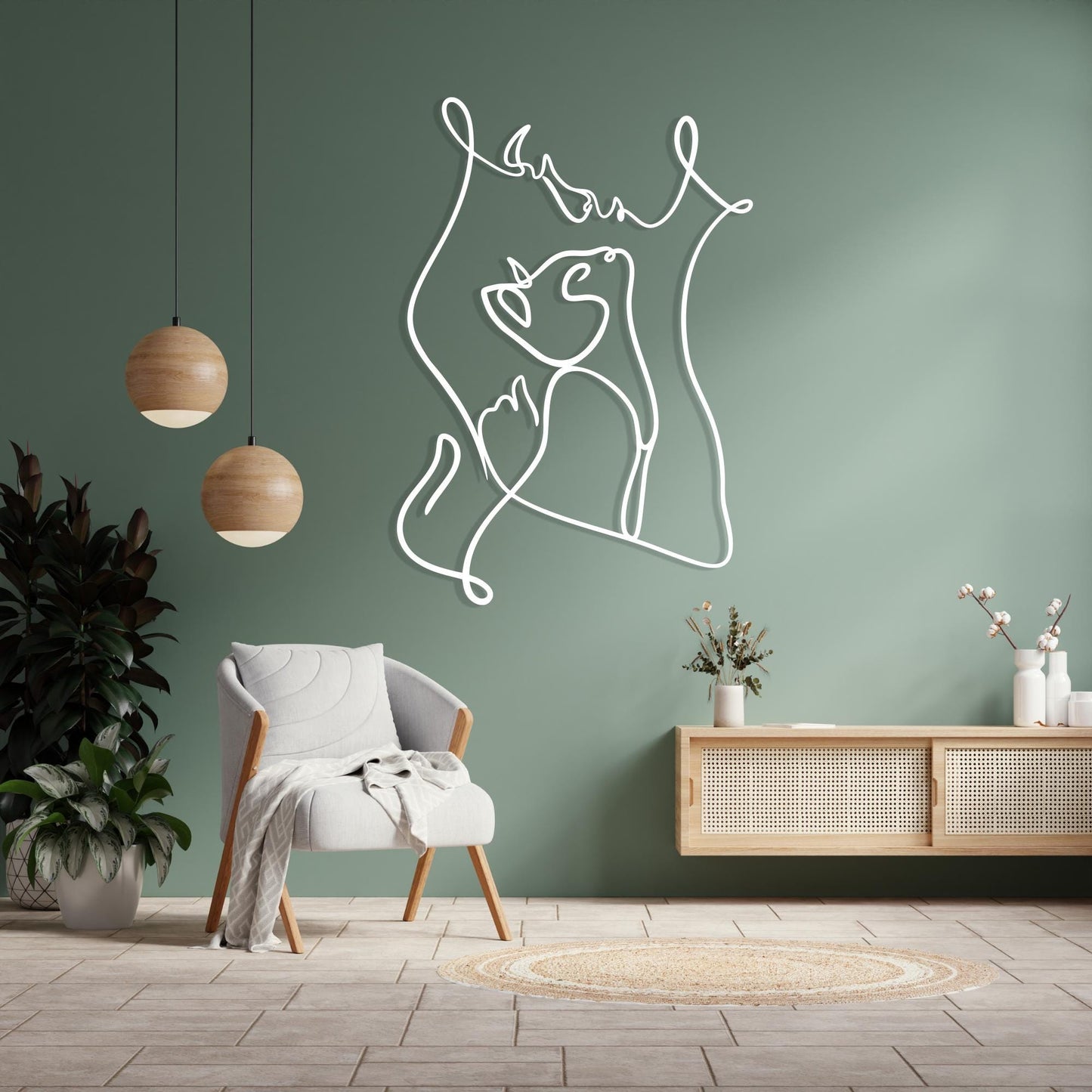 Woman and Cat Metal Wall Art, One Line Pet Decor, Minimalist Animal Lover Gift | Wallsignature