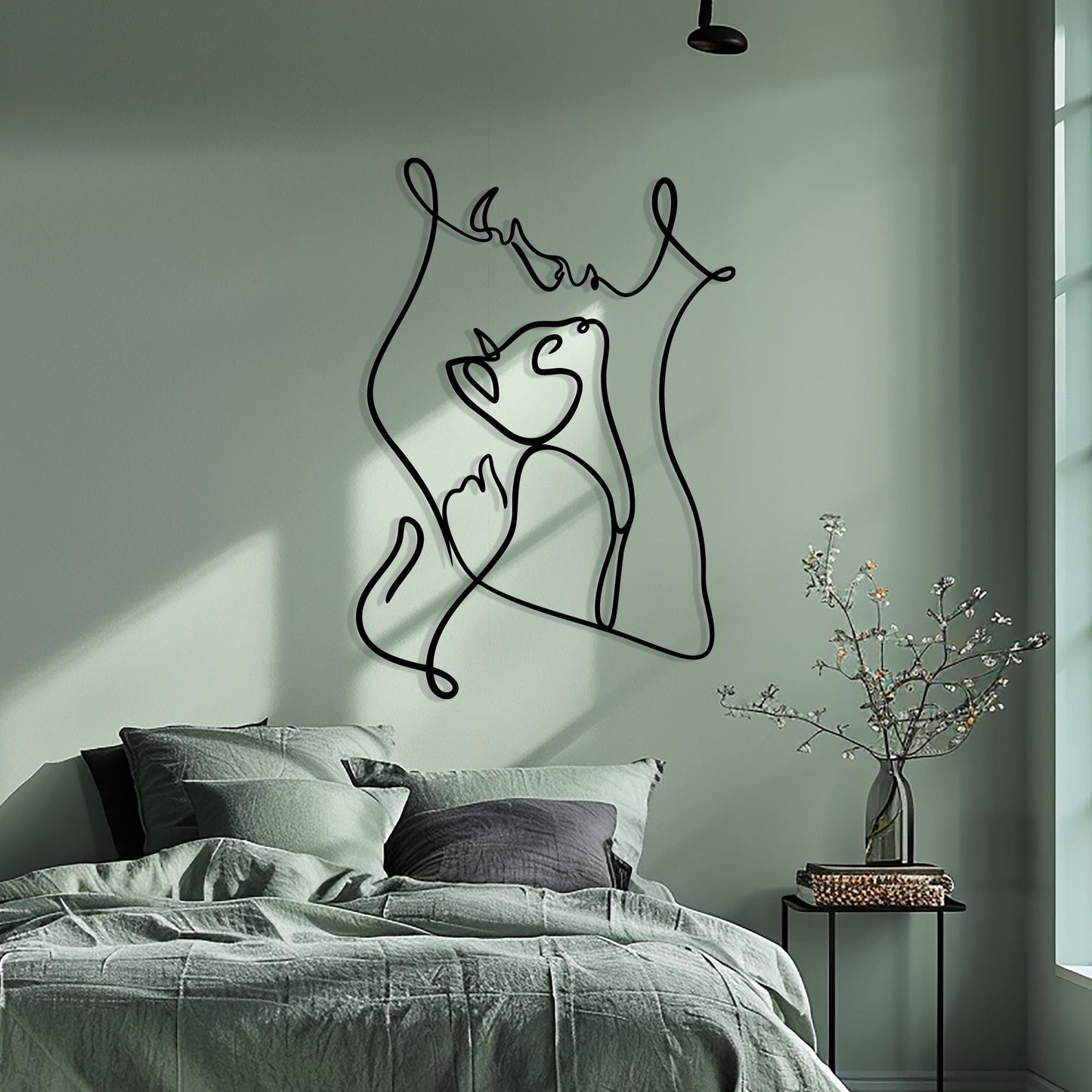 Woman and Cat Metal Wall Art bedroom interior styling