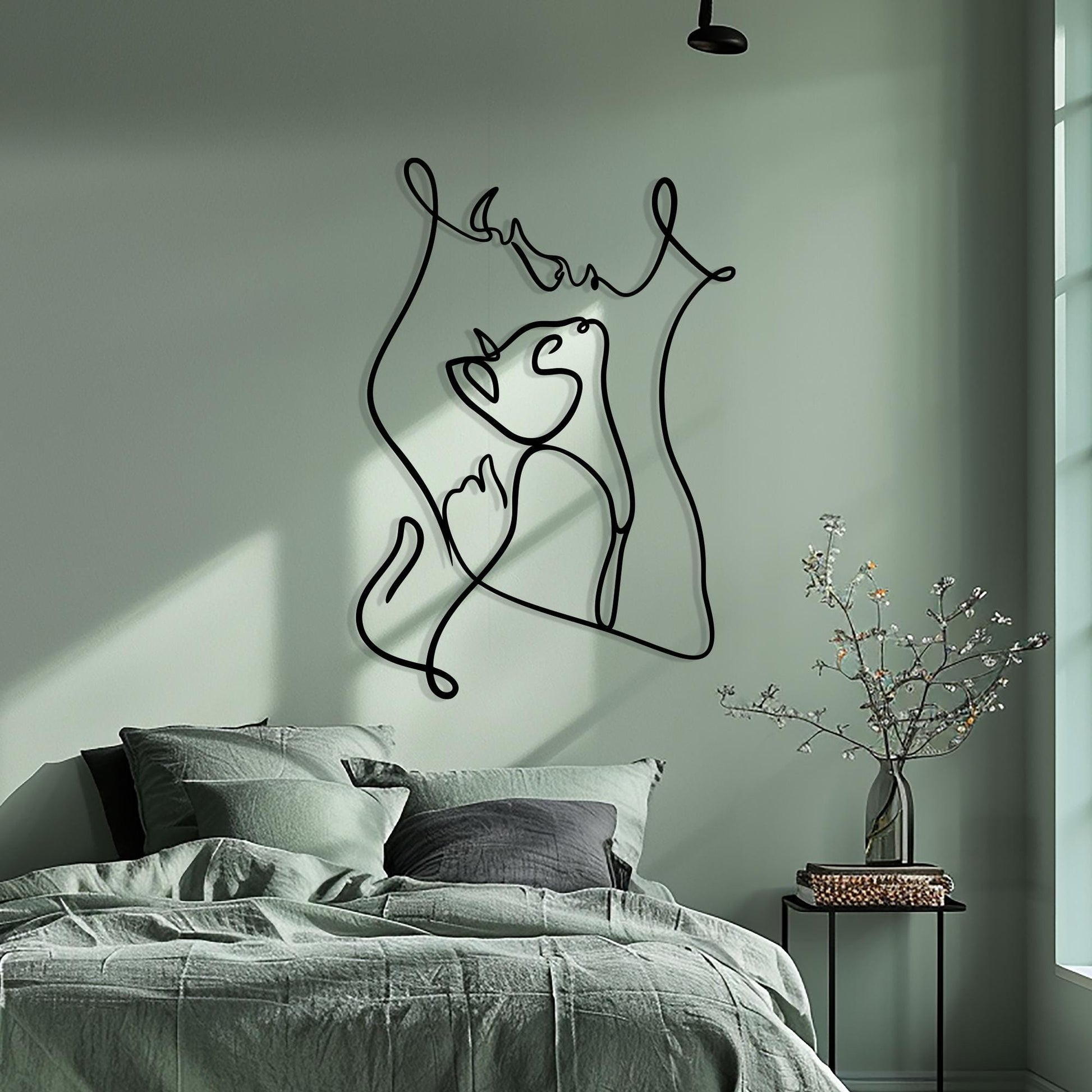 Woman and Cat Metal Wall Art bedroom interior styling