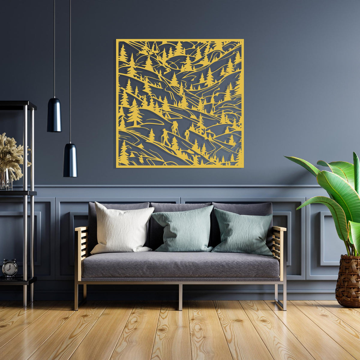 Pine Forest Metal Wall Art in a modern hallway