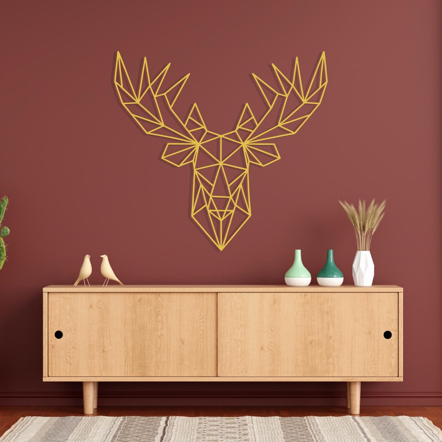 Geometric Moose Head Wall Art size guide with dimensions in cm and inches