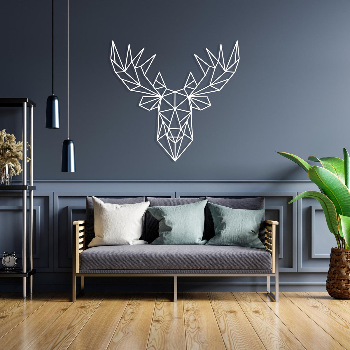 Geometric Moose Head Wall Art hanging hardware and mounting detail