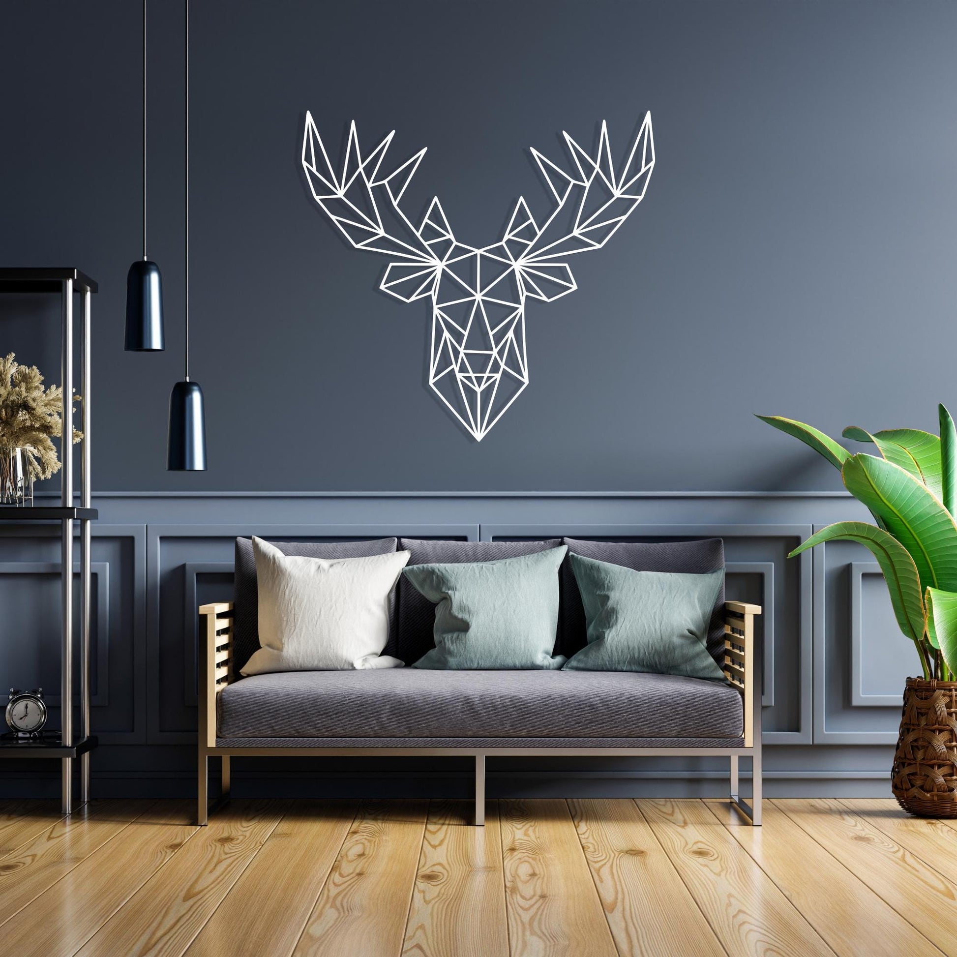 Geometric Moose Head Wall Art hanging hardware and mounting detail
