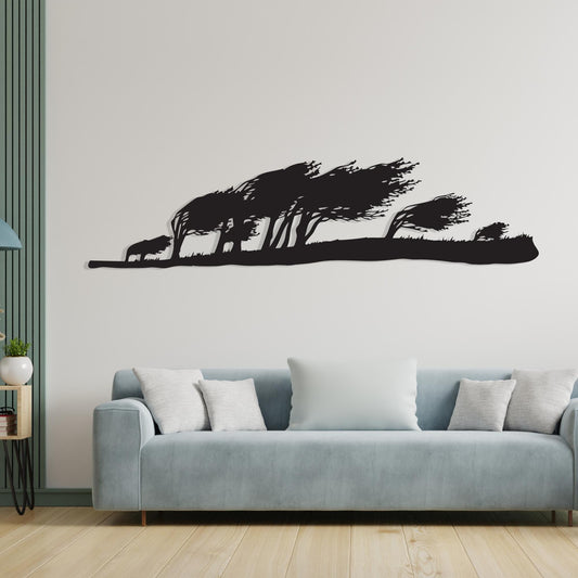 Wind Blown Metal Art Landscape for Rustic Home Decor, Minimalist Nature Scene Gift Her | Wallsignature