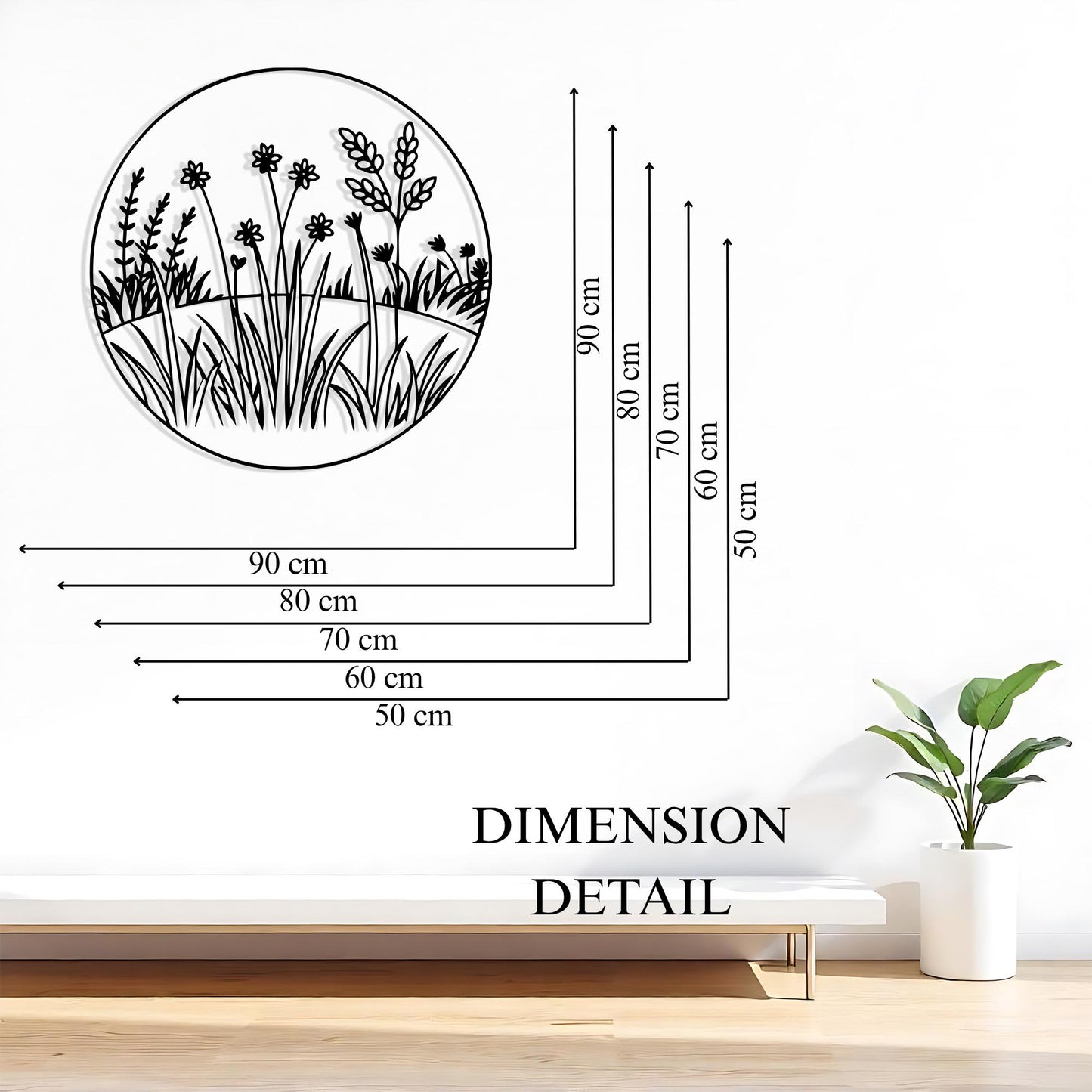 Floral Wheat Field Metal Wall Art Nature Inspired Decor, Minimalist Botanical Silhouette Gift Her | Wallsignature