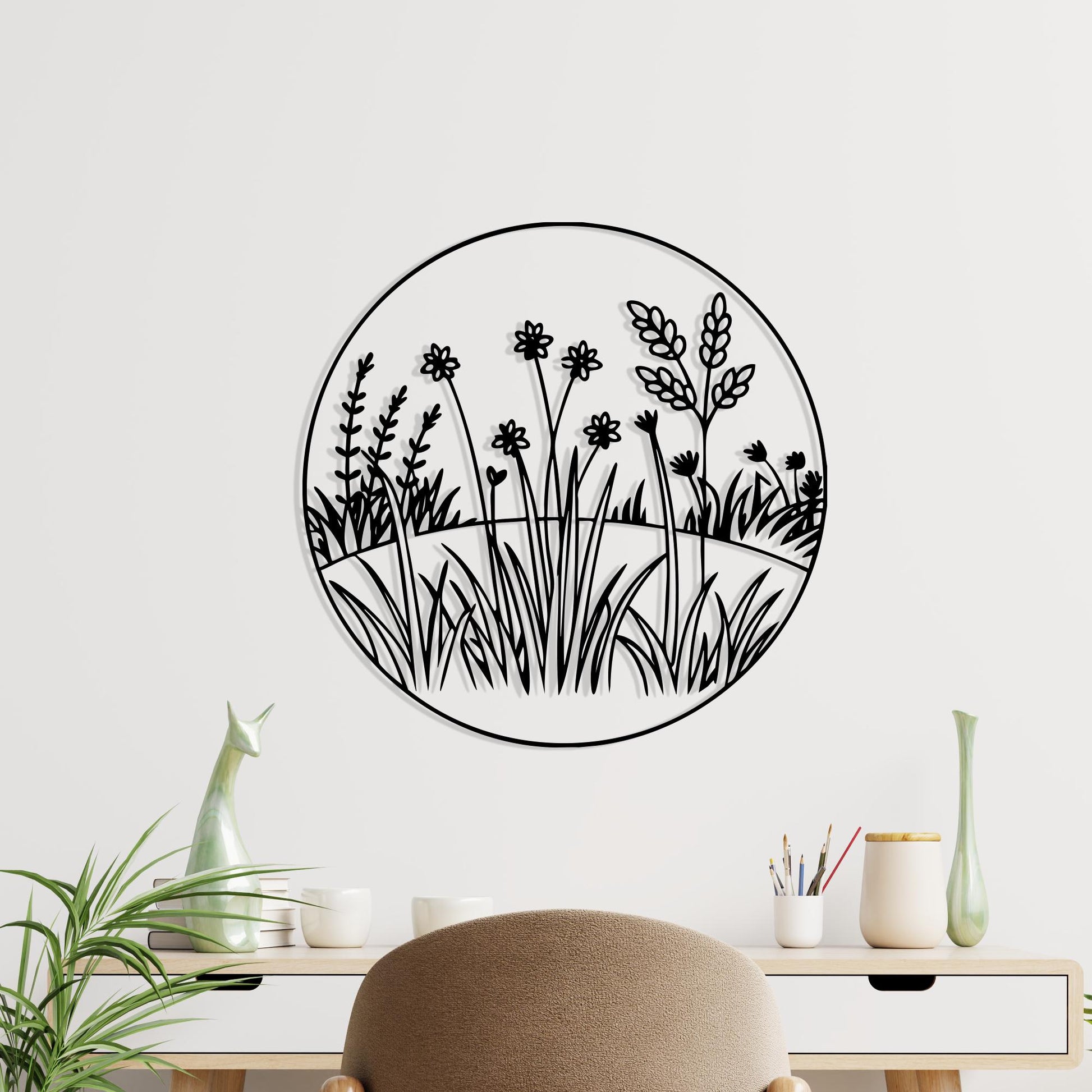 Floral Wheat Field Metal Wall Art Nature Inspired Decor, Minimalist Botanical Silhouette Gift Her | Wallsignature