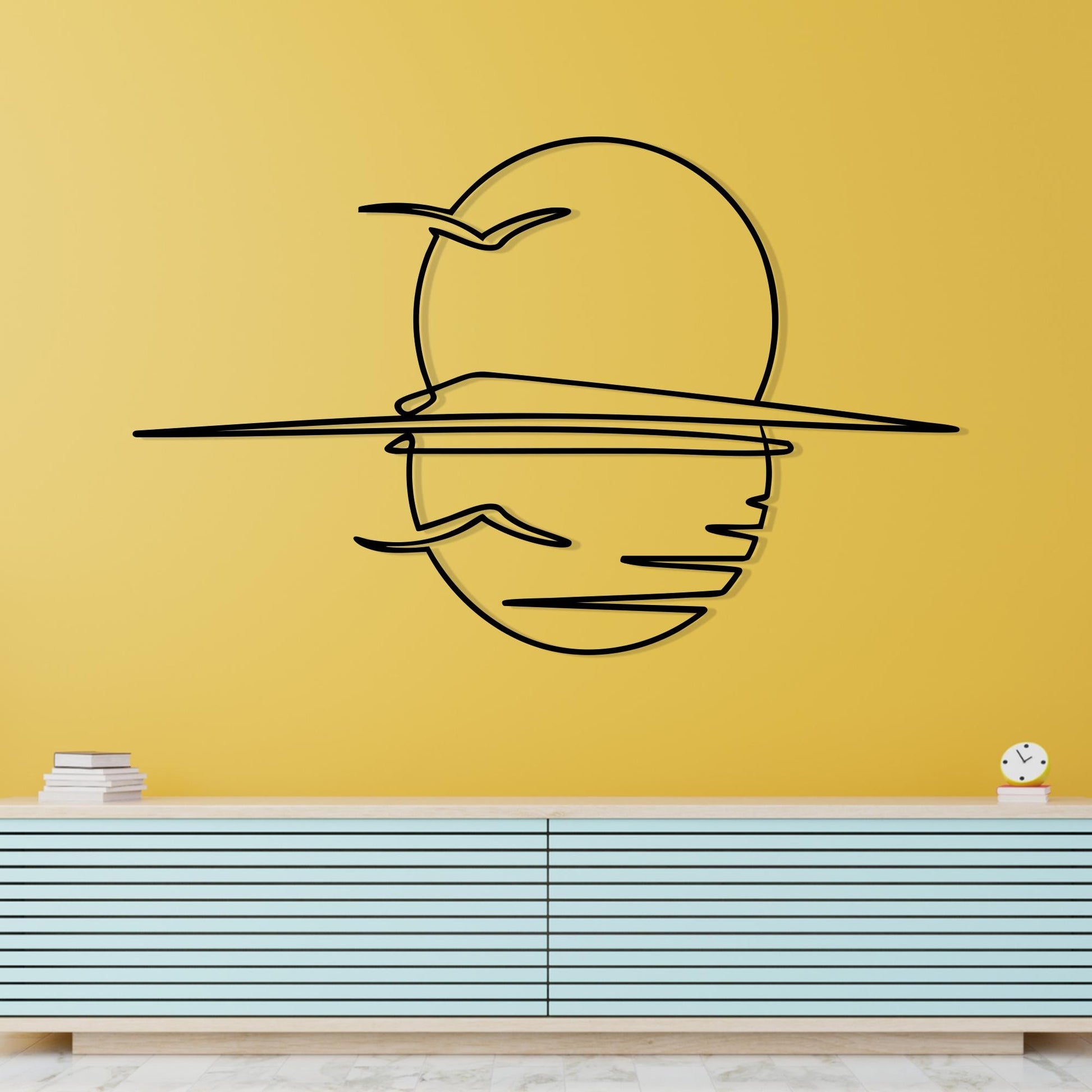 Metal Sunset Wall Art, Minimalist Line Art, Ocean Beach Decor, Sunrise Sign Above Bed | Wallsignature