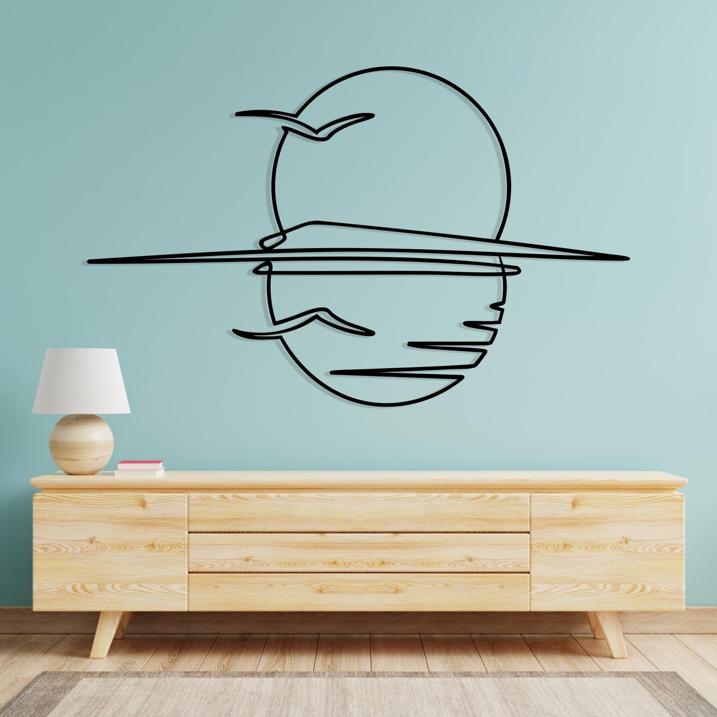 Metal Sunset Wall Art, Minimalist Line Art, Ocean Beach Decor, Sunrise Sign Above Bed | Wallsignature