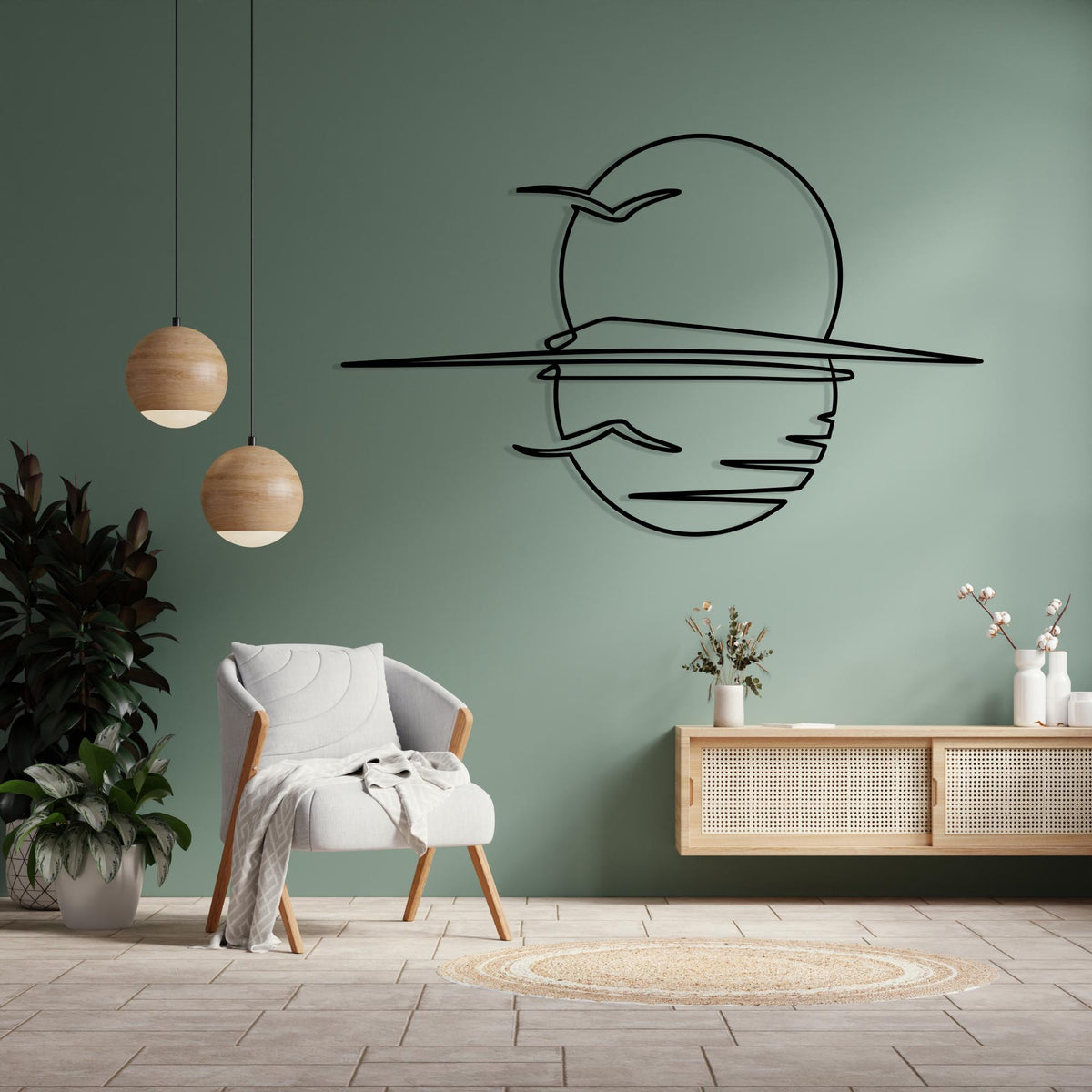 Metal Sunset Wall Art hanging hardware and mounting detail