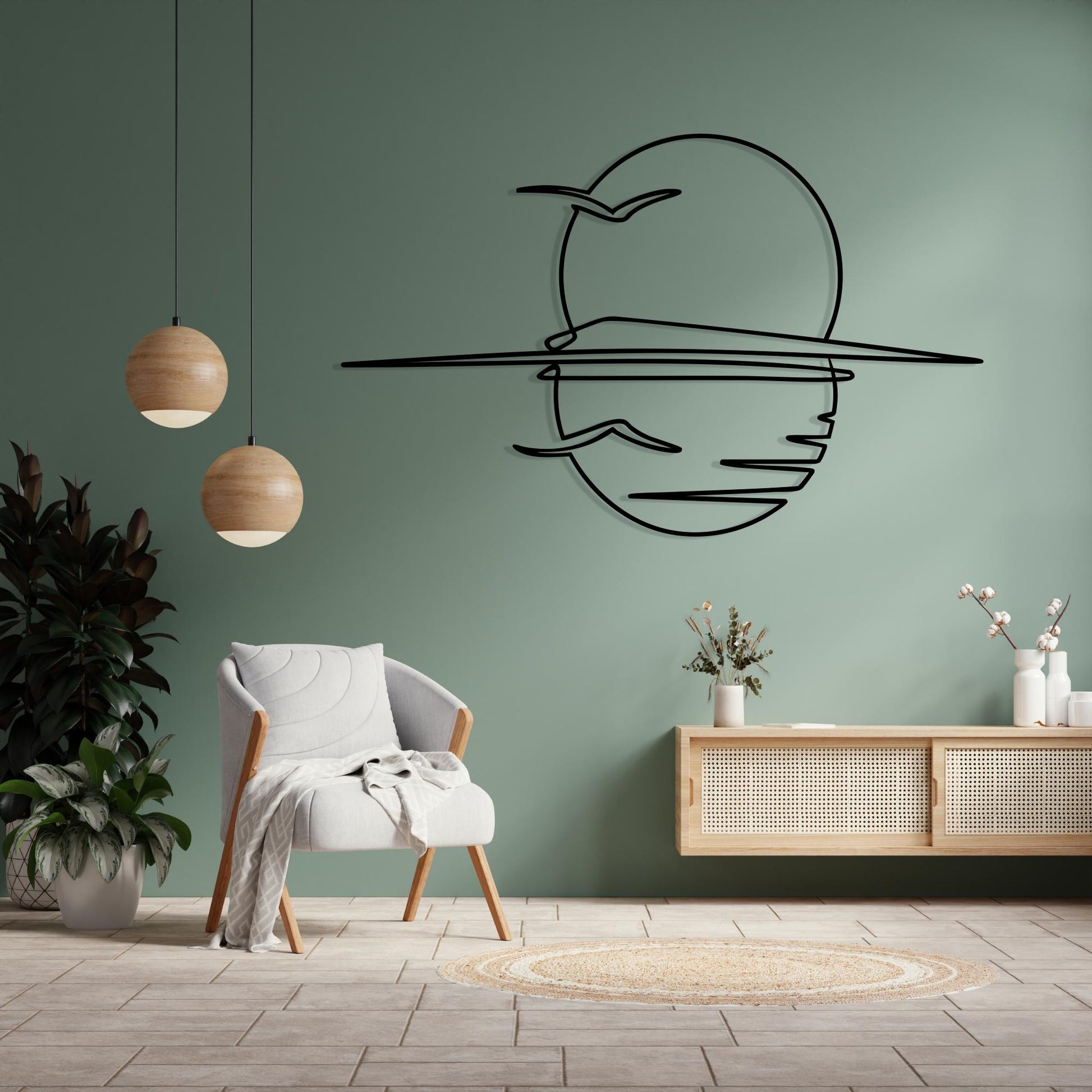 Metal Sunset Wall Art hanging hardware and mounting detail