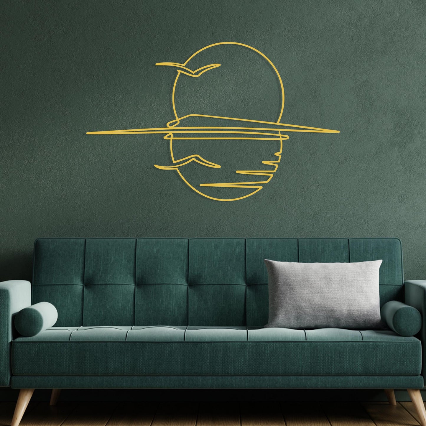Metal Sunset Wall Art, Minimalist Line Art, Ocean Beach Decor, Sunrise Sign Above Bed | Wallsignature