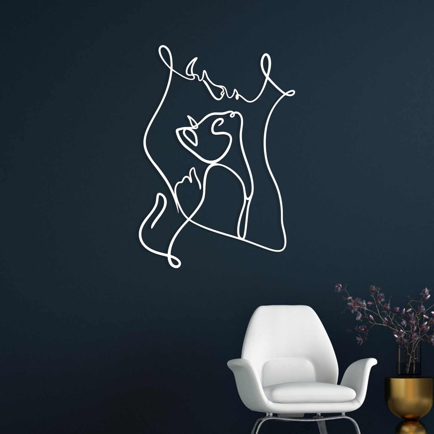 Woman and Cat Metal Wall Art, One Line Pet Decor, Minimalist Animal Lover Gift | Wallsignature