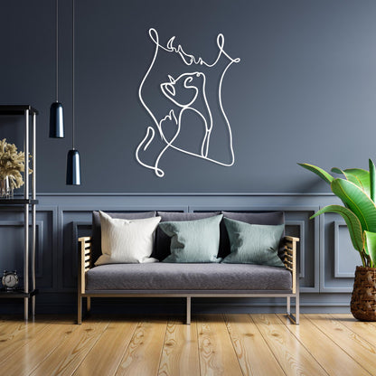 Woman and Cat Metal Wall Art in a modern hallway