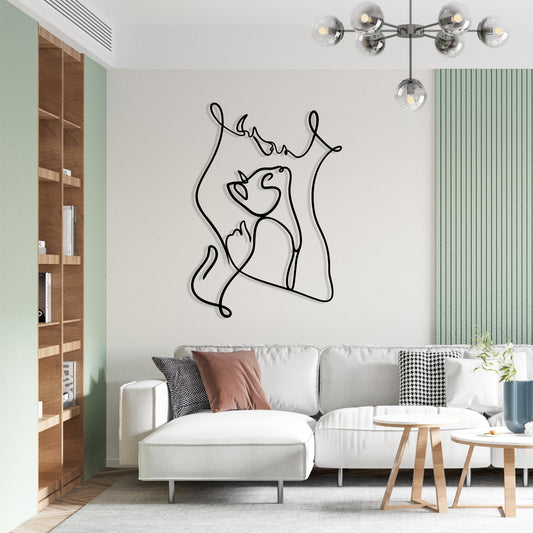 Woman and Cat Metal Wall Art, One Line Pet Decor, Minimalist Animal Lover Gift | Wallsignature
