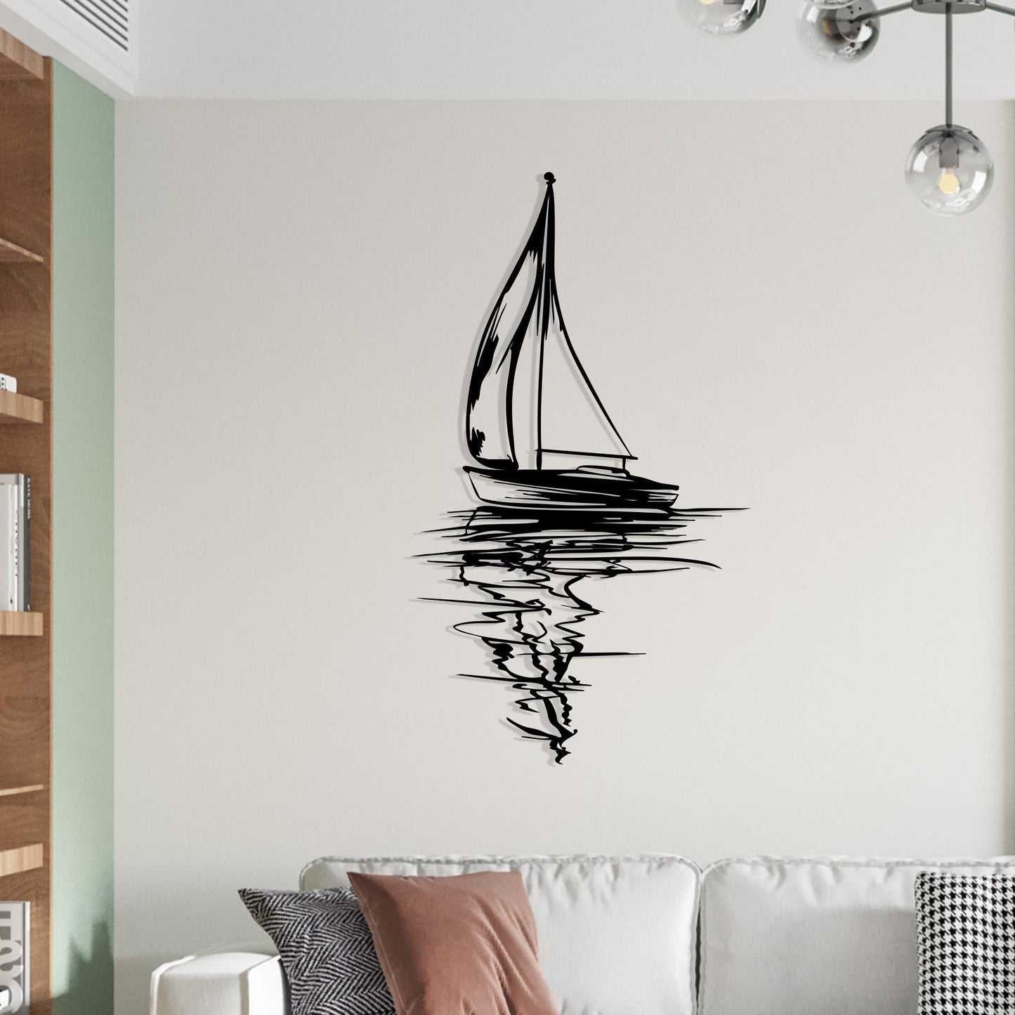 Black Steel Sailboat Silhouette Art Minimalist, Nautical Coastal Living Room Piece | Wallsignature