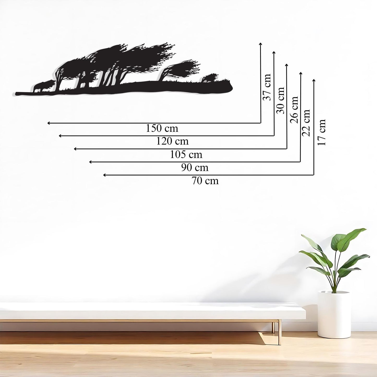 Panoramic Tree Line Metal Wall Art in a modern hallway