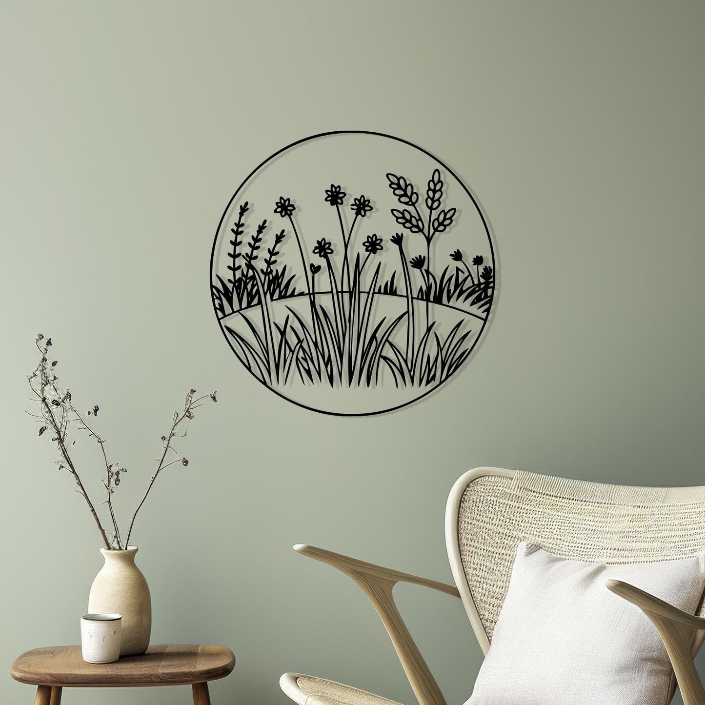 Floral Wheat Field Metal Wall Art Nature Inspired Decor, Minimalist Botanical Silhouette Gift Her | Wallsignature