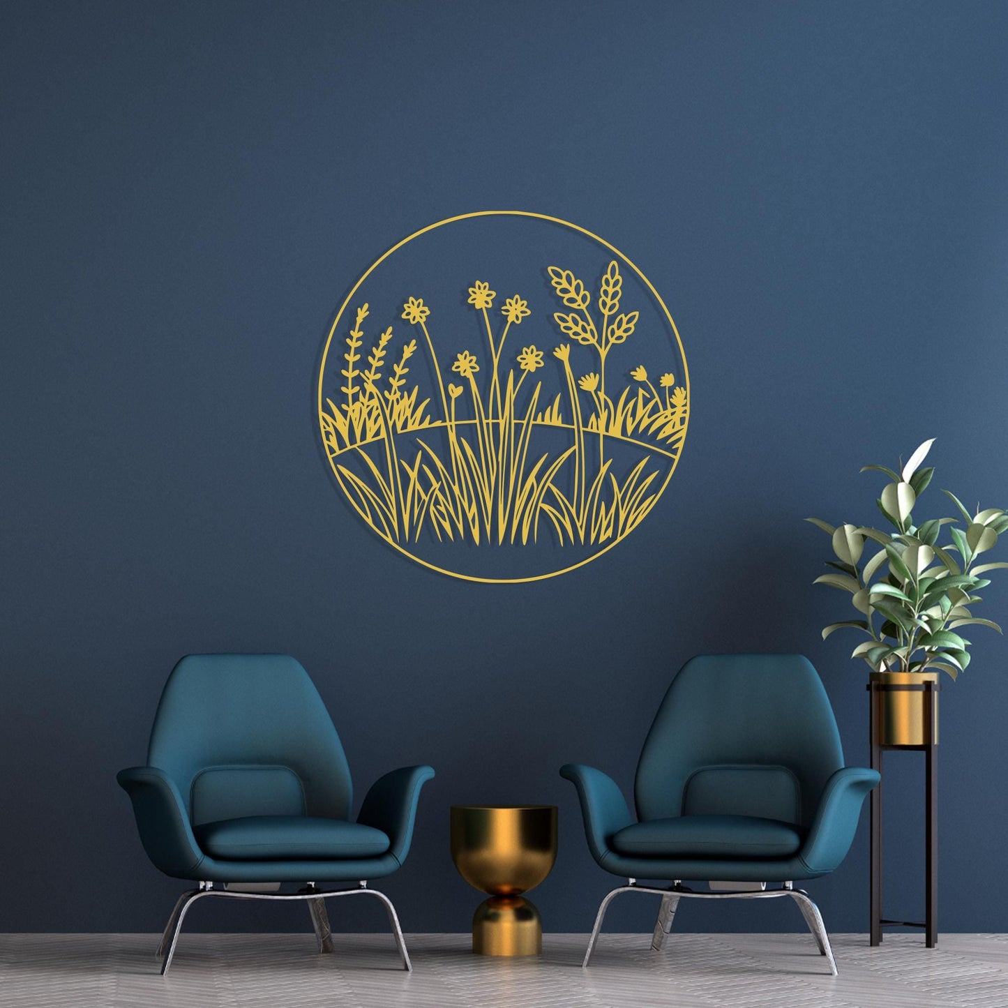Floral Wheat Field Metal Wall Art Nature Inspired Decor hanging hardware and mounting detail