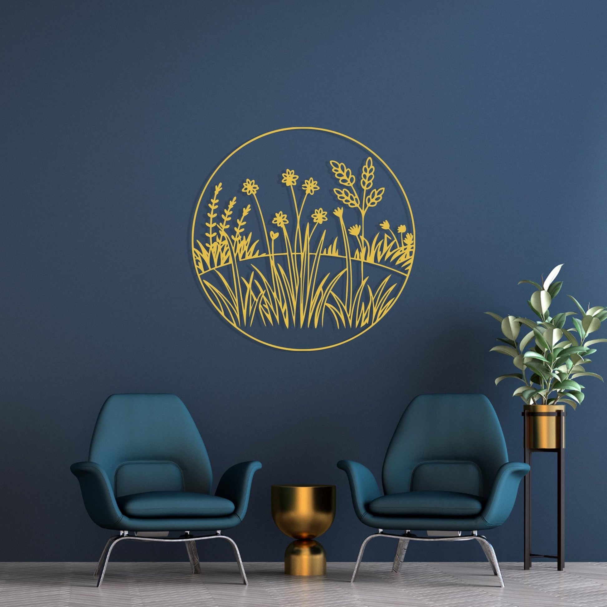 Floral Wheat Field Metal Wall Art Nature Inspired Decor hanging hardware and mounting detail