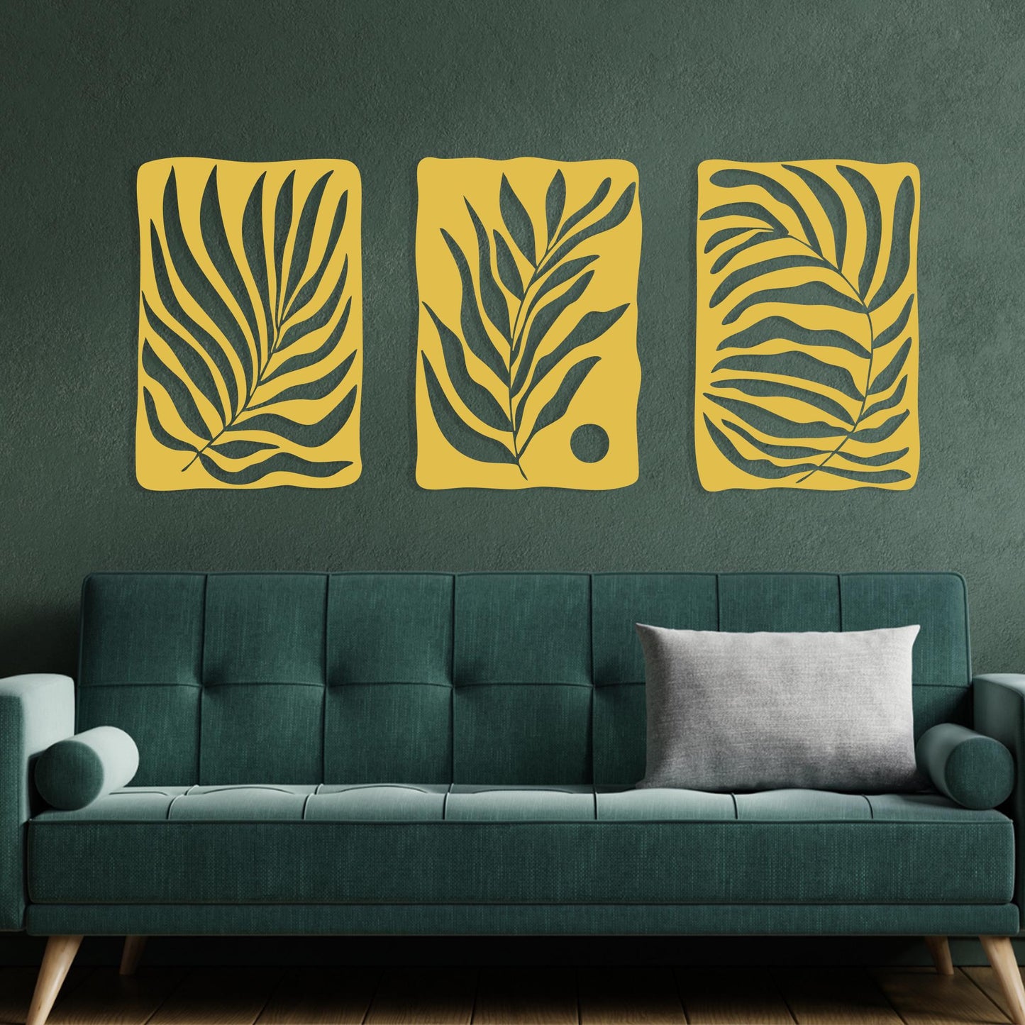 Tropical Palm Leaf Metal Wall Art, Triptych 3 Piece Matte Black Steel Set | Wallsignature
