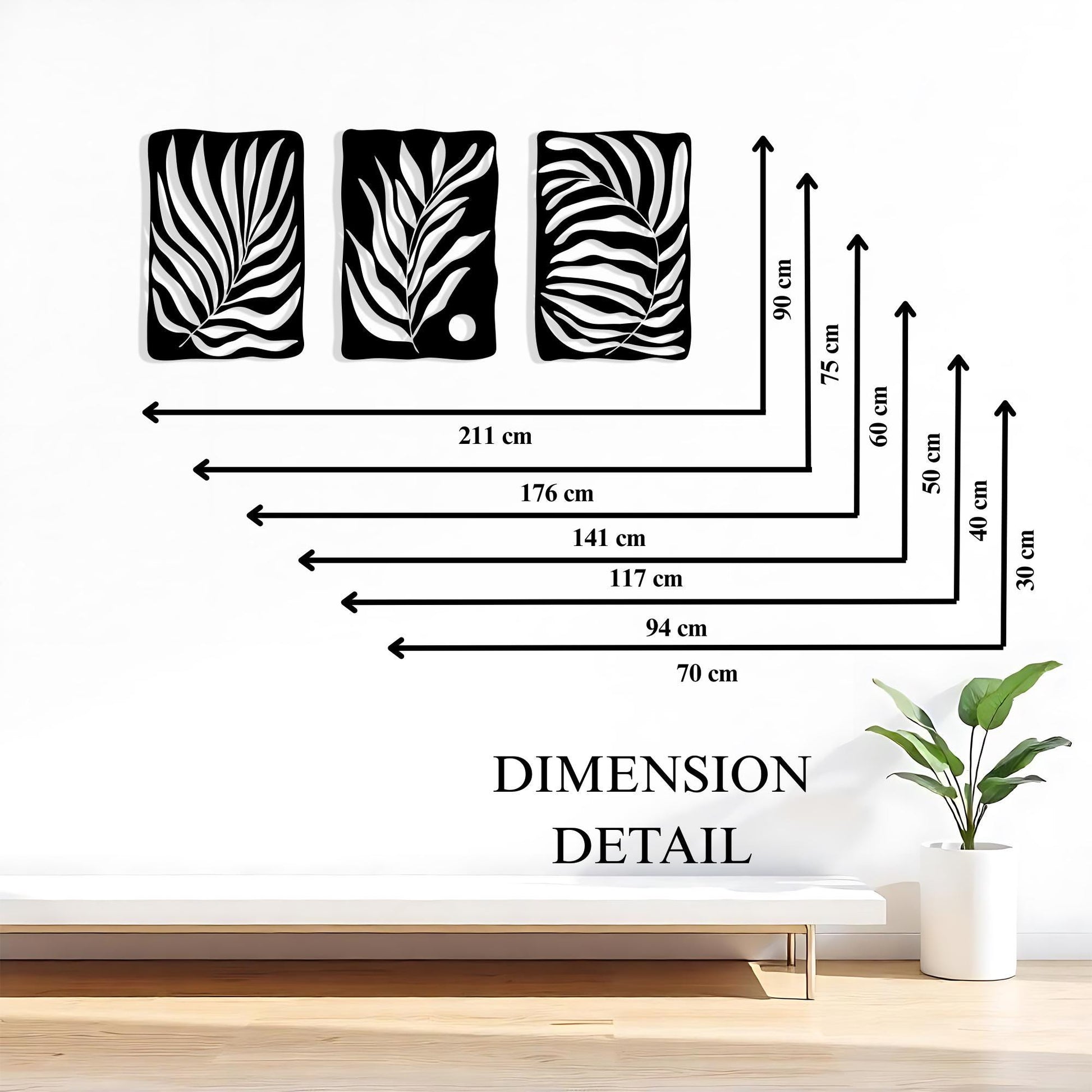 Tropical Palm Leaf Metal Wall Art in a modern hallway