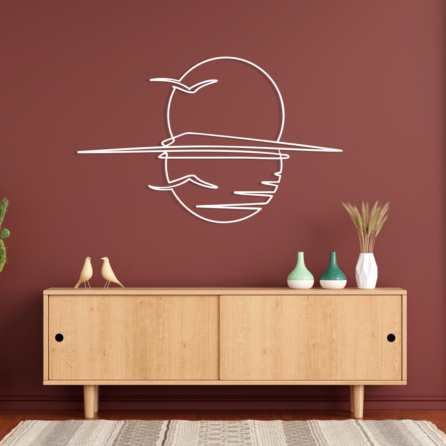 Metal Sunset Wall Art, Minimalist Line Art, Ocean Beach Decor, Sunrise Sign Above Bed | Wallsignature