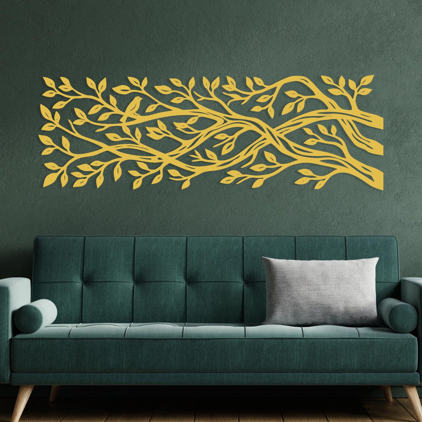 Metal Tree Branch Wall Art, Large Horizontal Bird Sign, Panoramic Nature Decor | Wallsignature