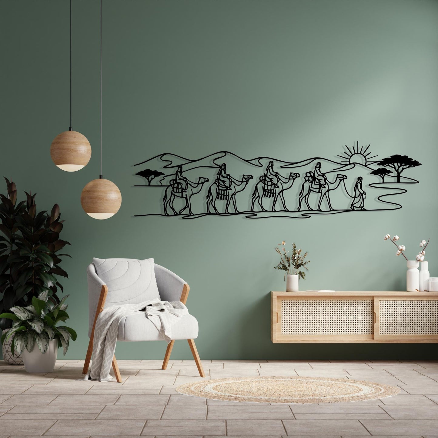Camel Caravan Metal Wall Art detail of the metal edge